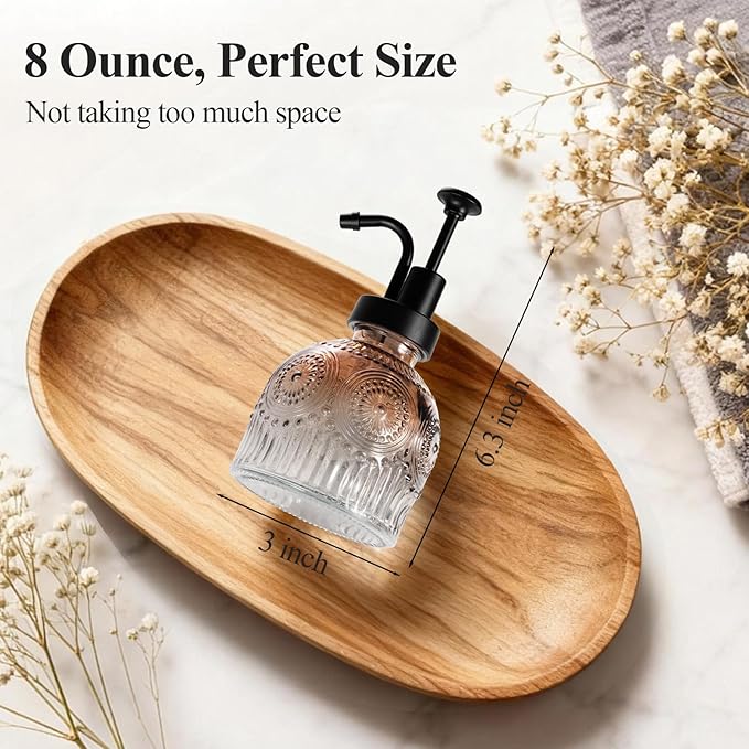 SheeChung Vintage Soap Dispenser, Kitchen Dish Soap Dispensers with Pump Mat, Glass Hand Soap Dispenser for Bathroom, Liquid, Lotion, Refillable, Rustic Farmhouse Decor-Brown (Black Pump, 2 pk)