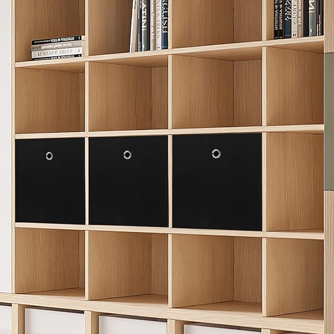 Black Fabric Cubes Storage Containers ,11 Inch Cloth Storage Cube Foldable Storage Bins Cubes Organizer Baskets with Dual Handles for Shelf Closet Set of 3,(Black)