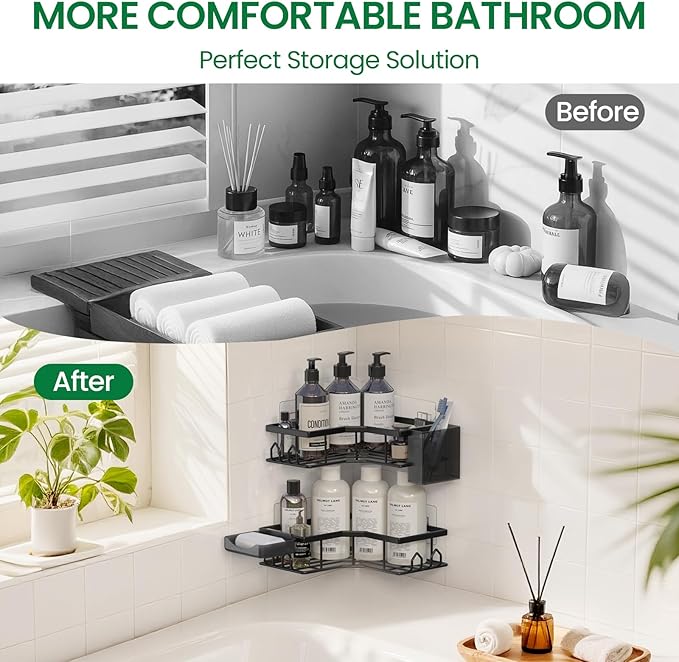 Adhesive Shower Caddy, 4 Pack Corner Bath Organizer, Rustproof Stainless Steel Shower Shelves with Large Capacity, No Drilling Shelves for Bathroom Storage, Home, Kitchen Décor