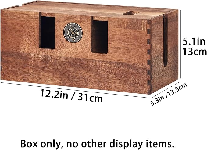 Acacia Wood Cable Management Box - Wooden Cord Hider & Organizer for Desk & Floor, Power Strip & TV Wire Concealer, Under Desk Storage for Office, Home Electrical Cables