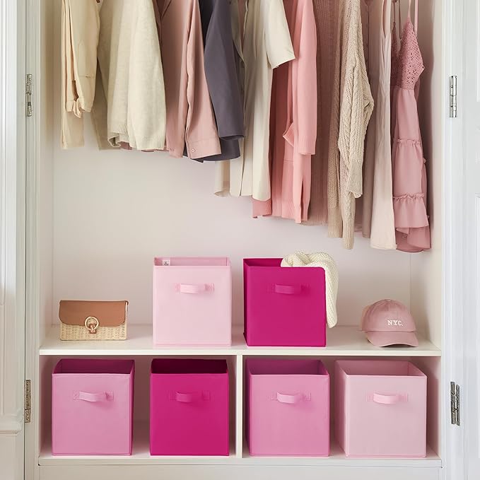 GRANNY SAYS 11 Inch Cube Storage Bins, Cube Storage Organizer, Fabric Collapsible Storage Bins with Handle, Storage Cubes for Shelves, Closet, Pink Gradient, 6-Pack