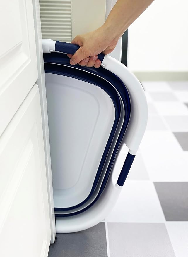 SAMMART 40L (10.5 gallon) Set of 2 Collapsible Plastic Laundry Hamper - Foldable Pop Up Storage Container/Organizer - Portable Washing Tub - Space Saving Basket (2, White/Starry Blue)