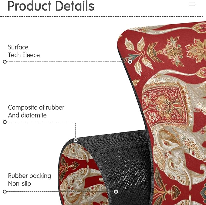 Kitchen Sink Splash Guard 2 PCS 14.7 Inch Sink Faucet Mat Splash Guard for Bathroom Countertop Water Absorbent Foldable Cuttable Soft Washable Red Retro Elephant Flowers