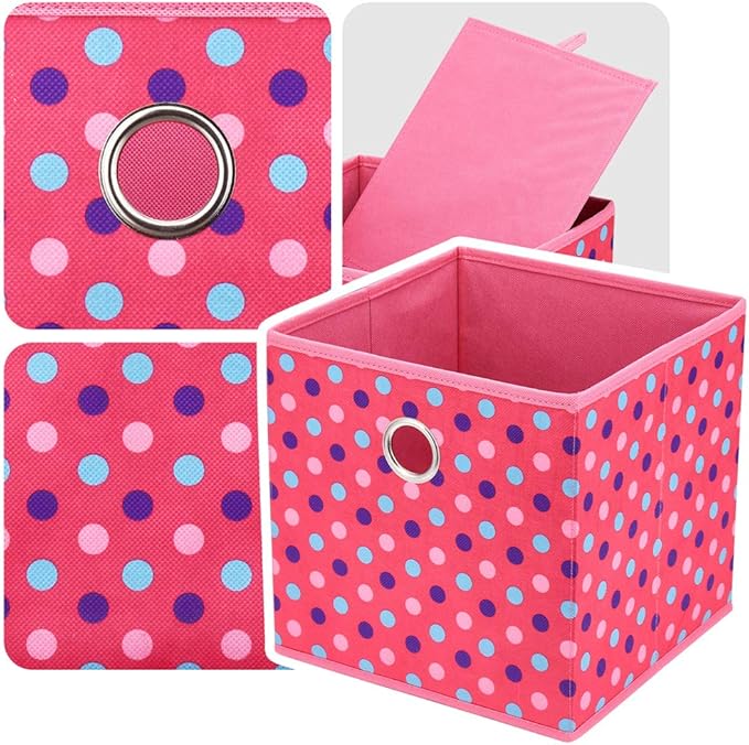 Pink 10x10x10 In Foldable Fabric Cubicle Cubes Storage Bins Decorative Collapsible Children Storage Cube Baskets Cloth Storage Cube Boxes Cube Inserts Drawer for Kids Cube Organizer Shelves QY-SC15-3