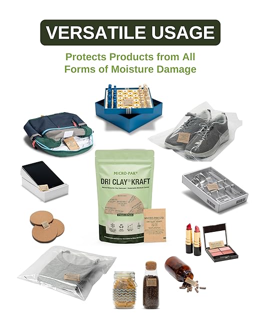 Micro-Pak Dri Clay Kraft, Highest Moisture Absorption Desiccant Packs, Silica Gel Packets Alternative, Food Safe Bentonite Clay, Desiccant Packs for Storage, Moisture Absorbers for Closet, 17gx25pcs