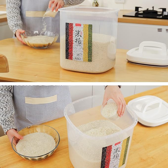 LivLab Rice Container 25 lbs,10.5 Qt/10 L/25 lbs Rice Dispenser Food Storage Bin with Measuring Cup & Brush Food Cereal Container Bins Household for Kitchen Pantry Organization(LG-10KG)