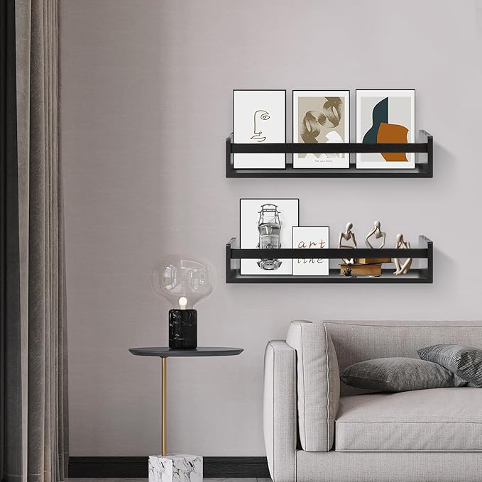 Gneric Floating Shelves for Wall, Black Nursery Book Shelves 2 Pack, 23.6 inch Kids Bookshelf, Wall Shelves for Living Room Bedroom Decor,Kitchen Spice Rack,Bathroom Storage Rack