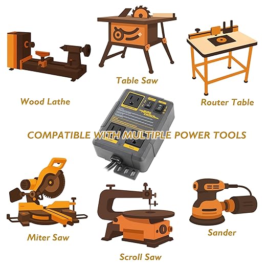 O'SKOOL Configurable Automatic Vacuum Switch for Power Tools with Dual Tool Outlets, Load-Sensing Delayed On/Off Dust Collector Controller for Cleaner Workshop and Reduced Airborne Dust, PTA029