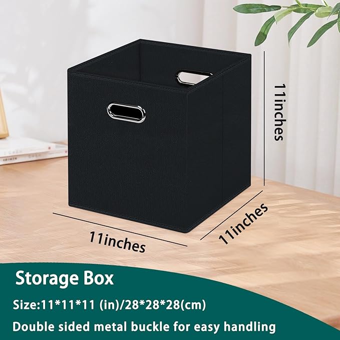 Foldable cube storage bins, Fabric Storage Box Cubes Organizer Baskets with Dual Handles for Home Organizer,Shelves,Closet,Set of 10,(Black)