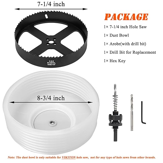 7-1/4 Hole Saw for Recessed Lights, 7.25 Inch Hole Cutter with Dust Bowl Catcher for Led Recessed Lighting 7 Inch and Wood Metal Drywall, Bi-Metal Construction, Black