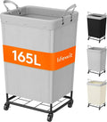 Lifewit 165L Laundry Basket with Wheels, Large Heavy Duty Commercial Rolling Laundry Hamper with Handles, Tall Steel Frame Laundry Cart for Laundry Room Bedroom Hotel Home Dorm, Sliver Gray