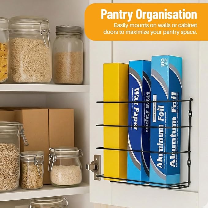 Evelots Kitchen Wrap Organizer - Hold up to 4 Plastic, Foil, Paper, Wax - Cabinet Door, Wall Rack Basket - Sandwich, Freezer, Food Bag Storage - Laundry Supplies - Black
