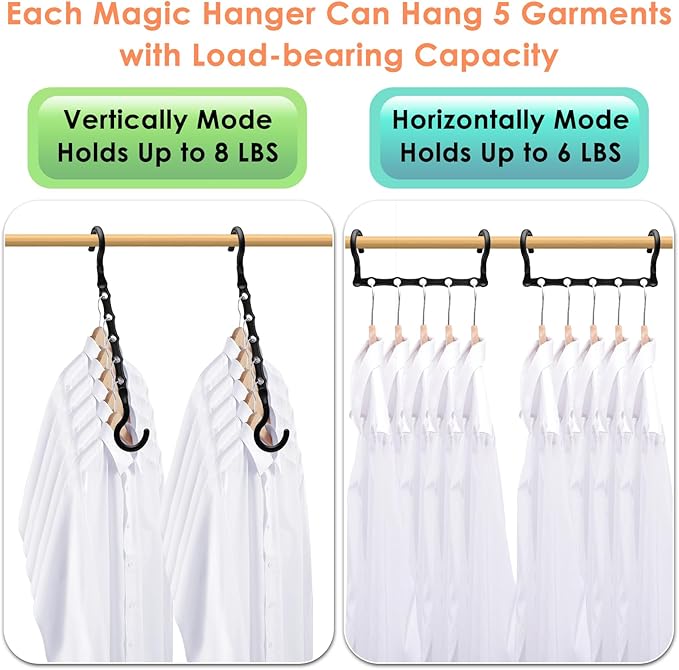 College Dorm Room Essentials, Magic Hangers Space Saving Clothes Hanger, Closet Organizers and Storage for 30 Heavy Clothes, Smart Space Saver Sturdy Plastic Hangers with 360° Rotating Hooks, 6 Pack