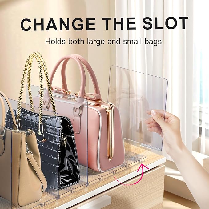 Bag Purse Organizer for Closet, Adjustable Shelf Dividers Clear Handbag Storage, Acrylic Clutch Dividers Closet Organizers, Keep Carteras Pocketbook Upright 2 Sets