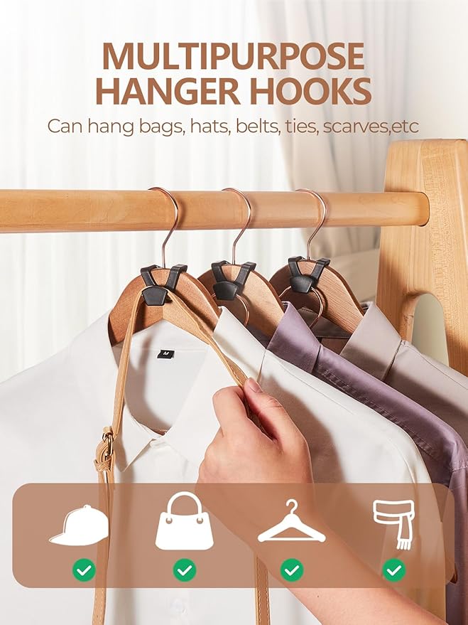 HOUSE DAY Heavy Duty Wooden Hangers 10 Pack and Space Saving Hanger Hooks Set 60 Pack