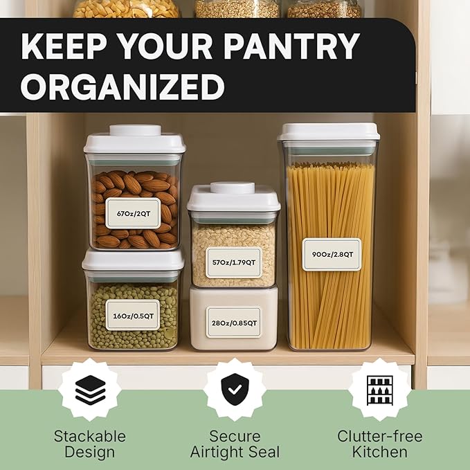 Bop Top | Airtight Meal Prep Containers with Lids | Food Storage Container Sets | Snack and Overnight Oats Fridge Organizer | Pantry and Kitchen Organization