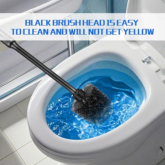 4 Pack Toilet Brush and Holder, Long Handle Toilet Bowl Brush, Deep Cleaning for Bathroom Toilets, Drip-Proof, Easy to Assemble, Black