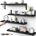 BAYKA Wall Mounted Floating Shelves, Wood Floating Wall Shelf for Books & Decor, Small Space-Saving Display & Organizer（Black，23in，Set of 4）