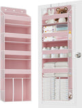 1 PC Pink Over the Door Organizer with 1 Large Capacity Caddy, 4 Shelf & 10 Mesh Side Pockets, Pink Stuff Hanging Storage and Girl Essentials Closet Organizer for Cute Room, Bedroom