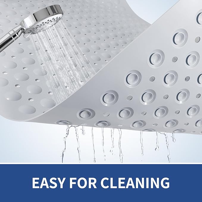 OTHWAY Large Shower Mat 34"x 23", TPE Non Slip Shower Mat for Walk in Shower Stall, Inside Shower Mats with Drain Holes Suction Cups, Anti-Slip for Elderly Kids (Light Grey)