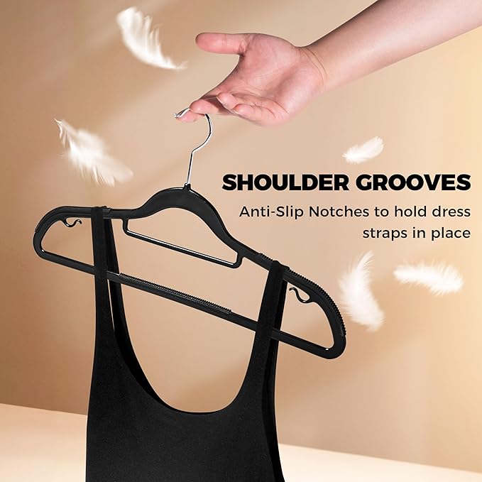 Quality Clothes Hangers 50 Pack - Non-Velvet Plastic Hangers for Clothes - Heavy Duty Coat Hanger Set - Space-Saving Closet Hangers with Black Swivel Hooks - Functional Non-Flocked