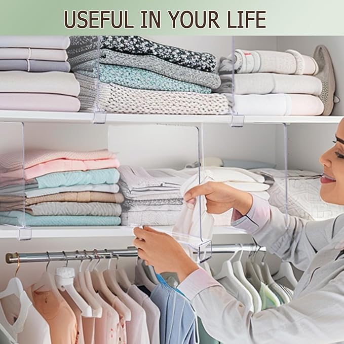 Shelf Dividers for Closet Organization, 12Pcs Closet Purse Organizeder Acrylic Shelf Dividers Purse Closet Organized Closet Dividers for Shelves Clear Shelf Dividers Shelf Separators in Closet (8Pcs)