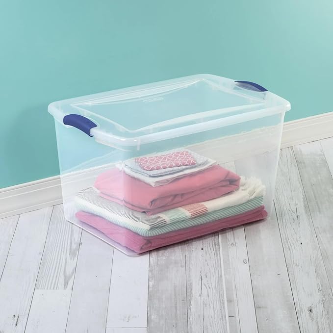 4 Pack 66 Qt Clear Plastic Storage Bins with Lids - Large Stackable Storage Containers for Home, Garage & Basement Organization, Designed for Clothes, Toys & Seasonal Items