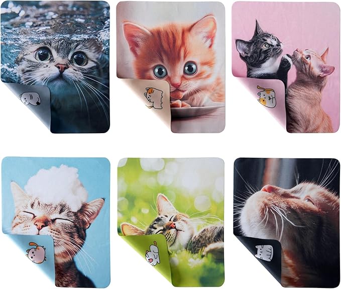Microfiber Glasses Cleaner Cloth,Cute Cat Cleaning Clothes for Eyeglass,Phone, Screens, Camera Lens -6pcs