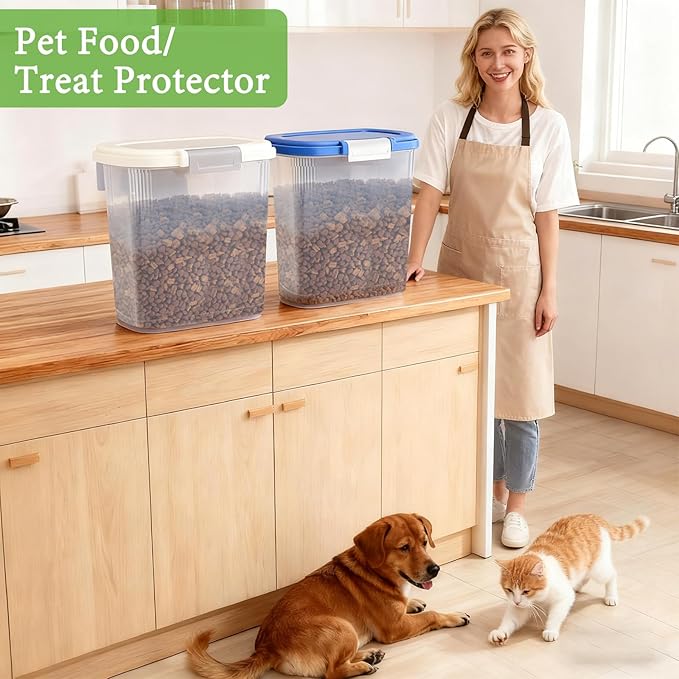 Large Rice Storage Container 20 Lbs - Tall Flour Container with Scoop + Cup - Slim Dry Food Storage Bin for Cereal, Sugar, Beans, Pet Dog Cat Food Container - Kitchen and Pantry Storage Organization