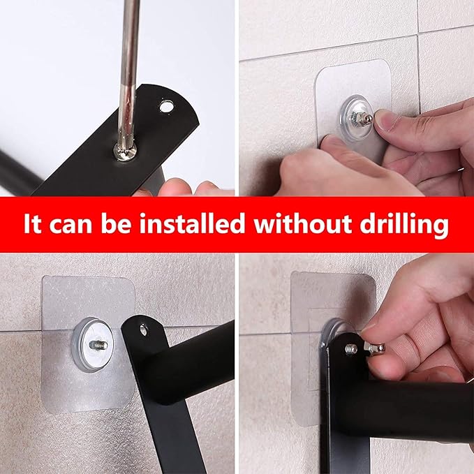 CAXIMSY Black Adjustable Towel Bar for Bathroom Wall Mount17-30.7inch Adhesive Shower Towel Rack Stainless Steel Bath Towel Holders for Toilet Kitchen Double Towel Hanger (Black 3 Bar)