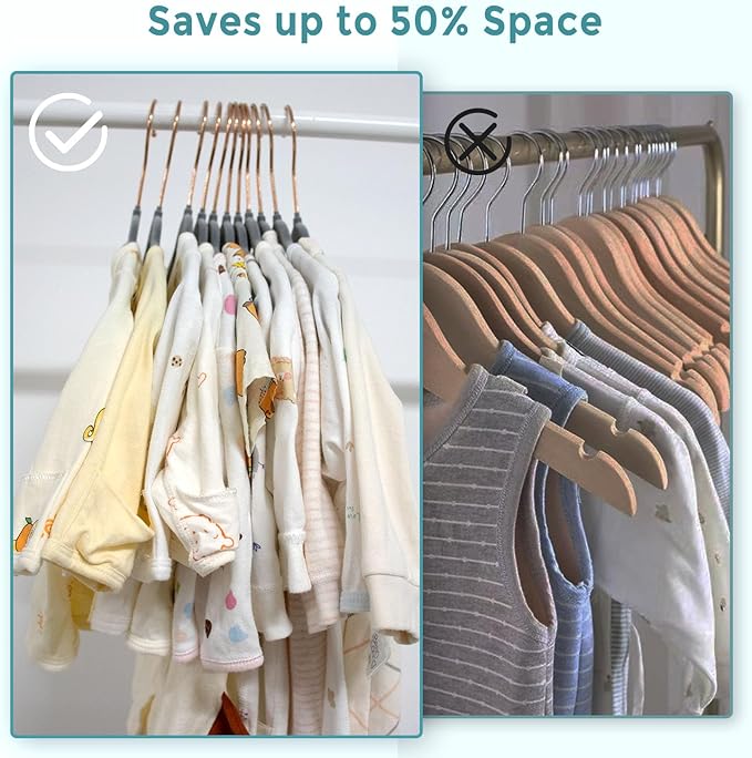 Velvet Baby Hangers 30 Pack - 11 Inch Non-Slip Kids Hanger for Newborn Clothes - Small Toddler Child Hangers Durable for Every Use - 10 Hanger Clips Included, Gray