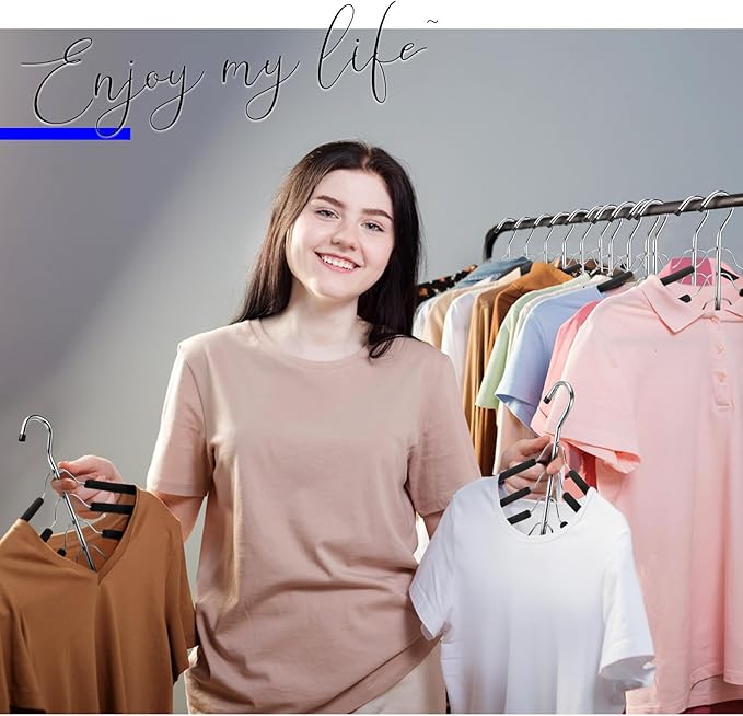 Ripeng 16 Pcs Multi Layer Clothes Hangers 5 in 1 Sweater Shirt Hanger for Shirts Space Saving Anti Slip Metal Heavy Duty Stainless Steel Blouse Tree Hangers for Suit Closet Organizer and Storage Black