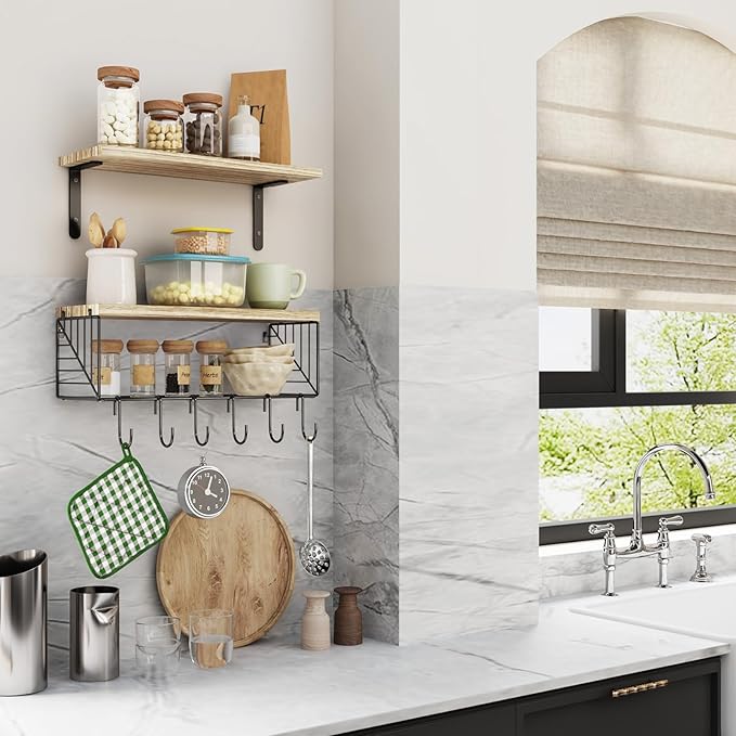 Fixwal Bathroom Floating Shelves Over Toilet Wall Shelves Set with Towel Storage Rack for Bathroom Organization & Wall Decor(Rustic Brown)
