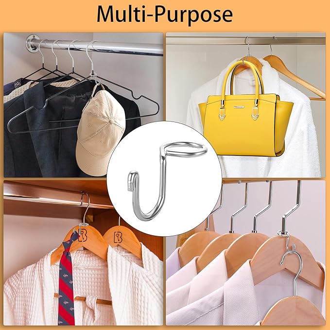 Sumnacon Hanger Hooks 30 Pcs Clothes Hanger Hook for Organization Metal Connector Hooks Mini Cascading Hangers Extender Space Saving for Velvet Wooden Hangers Closet Accessories Hat Bag Silver
