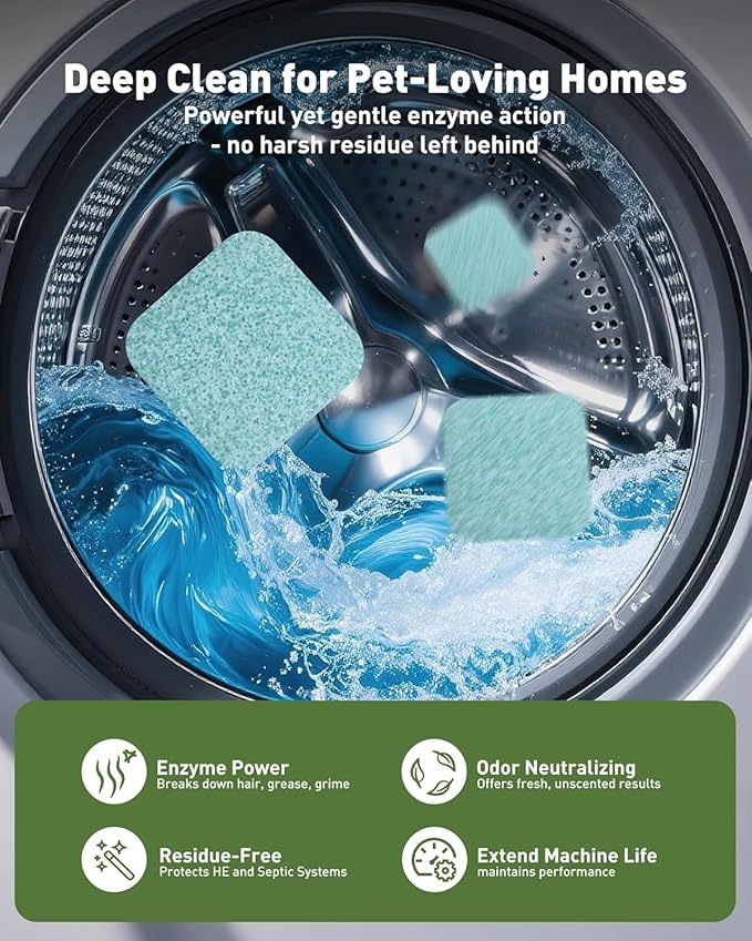 Washing Machine Cleaner Tablets – 36 Count for 18-Month Supply – Pet Hair & Odor Remover – Unscented, Septic Safe, Works with All Washers