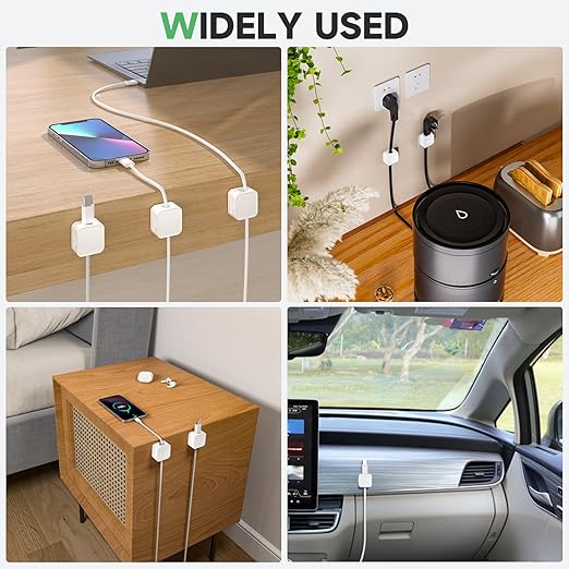 6 White Magnetic Cable Clips,Under Desk Cable Management,Cord Holder for Nightstand Home Office Car Phone Wall,2025 Adhesive Cord Organizer[0.45" in Ht Save Space/Versatile for Wire Up to 0.27" OD]