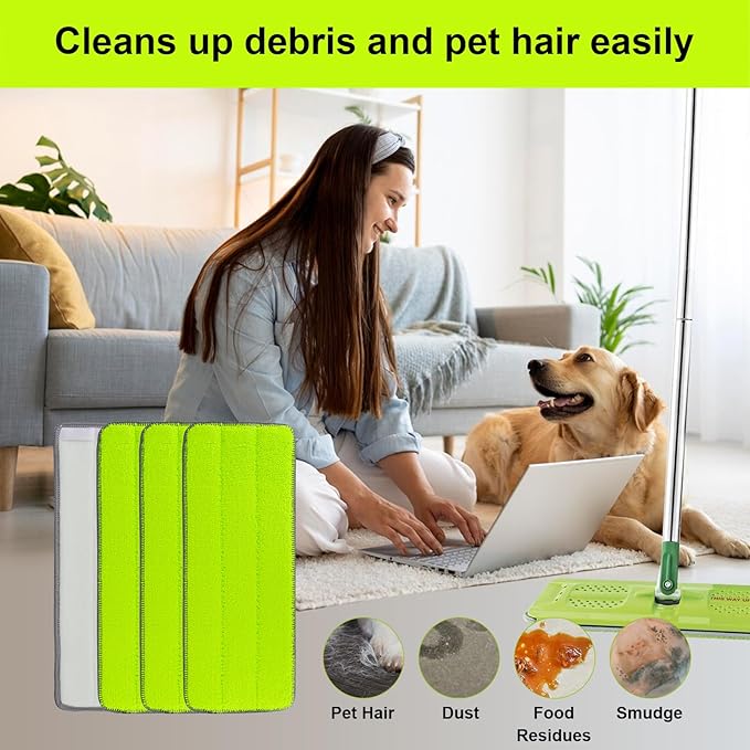 Replacement Microfiber Mop Pads for Libman Rinse 'n Wring Mop and Bucket System, Washable Reusable Wet & Dry Cleaning Refill Head for Multi-Surface Floor-6 Pack