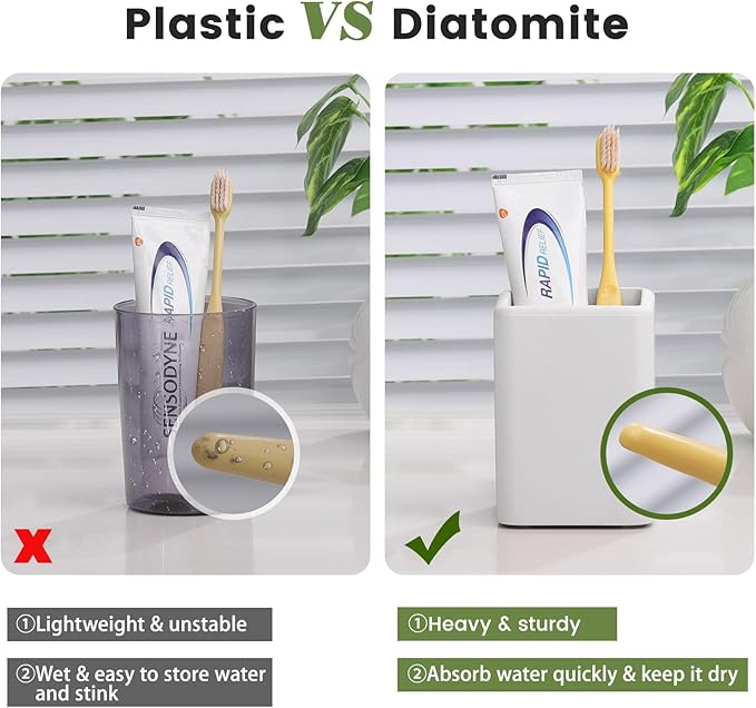 Luxspire Toothbrush Holders 2 Pack, Fast Drying Toothbrush Holders for Bathroom, Diatomite Toothbrush Cups Electric Toothbrush and Toothpaste Holder for Bathroom Countertop, Light Gray