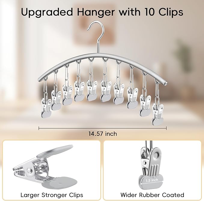 TomCare 2 Pack Tank Top Hanger and 2 Pack Leggings Organizers Space Saving Sport Bras Organizer Metal Yoga Pants Hangers with 20 Clips Hanging Closet Organizers and Storage, Grey