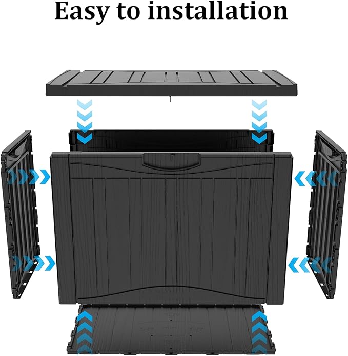 Outdoor Storage Box Waterproof, 50 Gallon Lockable Resin Deck Box Small, Patio Storage Bin for Pool Accessories Cushion Furniture, Garden Tools, UV-Resistant Outside Delivery Black