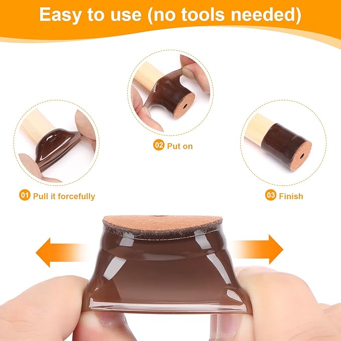 CHUNZEXI 16 Pack Chair Leg Floor Protectors for Hardwood Floors, Silicone Felt Covers Pads Caps, Protect Wood Furniture Feet Floors Noise Reduce and Scratch (Universal Large & Brown)