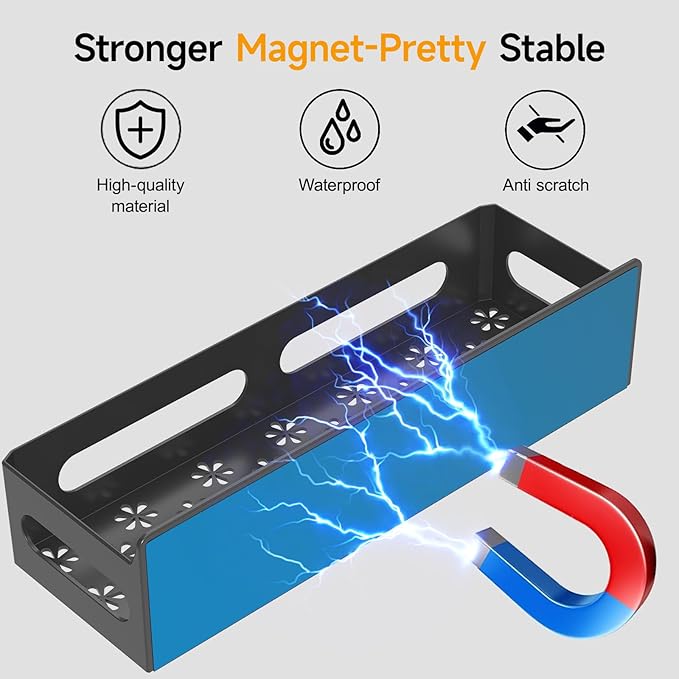 6 Pack Strong Magnetic Spice Rack for Refrigerator, Multipurpose Magnetic Shelf for Fridge with 4 Hooks for kitchen and Bathroom Organization, Black