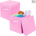 ShellKingdom Storage Bins, Foldable Fabric Storage Cubes with Lid, Clothes Storage Organizer Drawer For Closet Toys Storage, 10.5 X 10.5 X 11 INCH, 2 Pack (Pink)