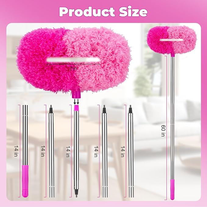 Ceiling Fan Cleaner Duster with 60 inch Extension Pole, Dusters for Cleaning High Ceiling Fan Blades, Dusters Kit with Storage Bag, Cleaning Tools for Families (13pcs)