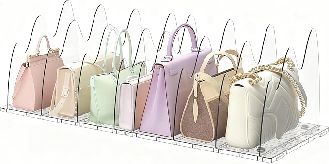 ANTOWIN 2 Pack Clear Purse Organizers for Closet, Adjustable Shelf Divider, Handbag Separators Storage Organizer, Shelf Divider in Bedroom, Office, Kitchen