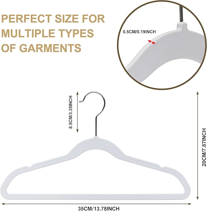 Quality 13.78-Inch Slim Plastic Hangers – 30 Pack – Cream White – Non-Velvet, Non-Flocked, Thin Space-Saving Design with Swivel Hook – for Kids & Petite Women