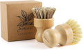 Bamboo Dish Scrub Brushes Set for Kitchen - Wooden Cleaning Scrubbers Brushes, Eco-Friendly Natural Dishes Washing Brush for Dishwashing Cast Iron Pots Pans Skillet Vegetables Sink, Set of 2
