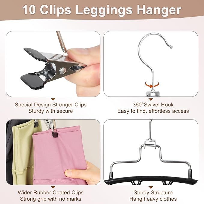 TOPIA HANGER 4 Pack Gym Clothes Organizer, 2 Pack Tank Top Hangers with 2 Pack Leggings Hangers Space Saving Hang 20 Sets Tank Top Bra with Leggings Shorts Pants Yoga Outfits for Closet Black CT78B