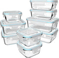 18 Piece Glass Food Storage Containers with Lids, Glass Meal Prep Containers, food storage Containers for Food Storage, BPA Free & Leak Proof (9 lids & 9 Containers)