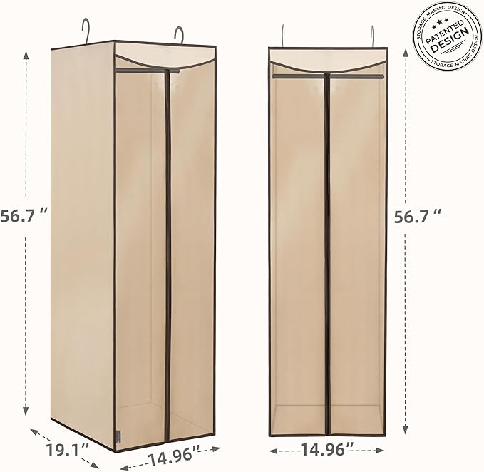 STORAGE MANIAC 2-Pack Hanging Garment Bag Zipper Cover with Sealed Clear Window, Long Garment Cover for Closet Storage Wardrobe Clothes Protector, Large Garment Storage Bag for Dresses,Suits, Beige
